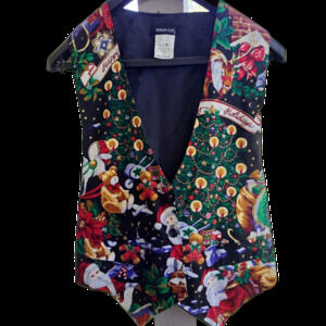 USA Robyn-Lyn Santa Christmas Happy Holidays Button Front Vest Women's Size M